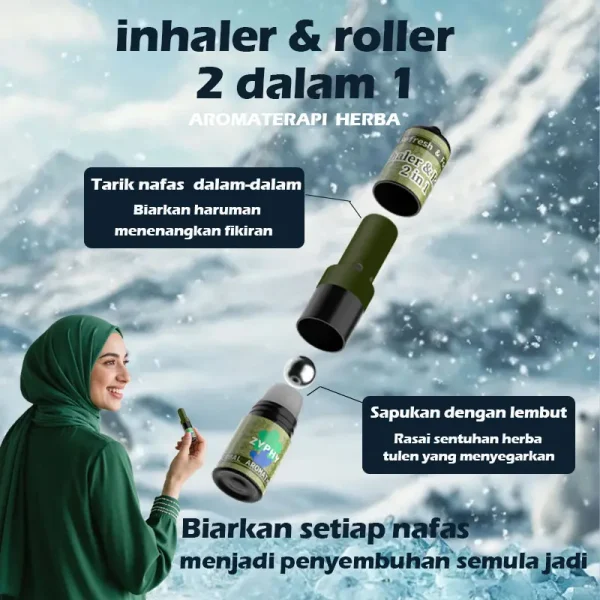 ZYPHY Penyedut & Penggelek Herba Aromaterapi 2 dalam 1 batang 2ml