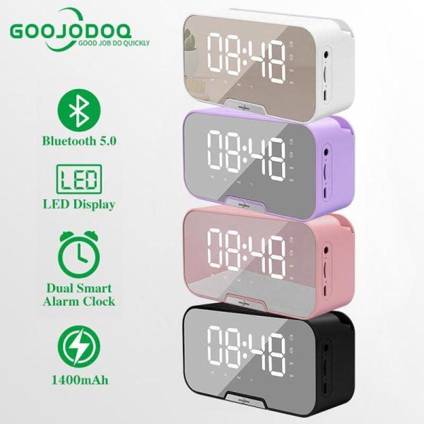 【GOOJODOQ】 Digital Clock Alarm with Bluetooth | Microphone Speaker | LED Display | Portable Mini FM Radio Audio | Button Power