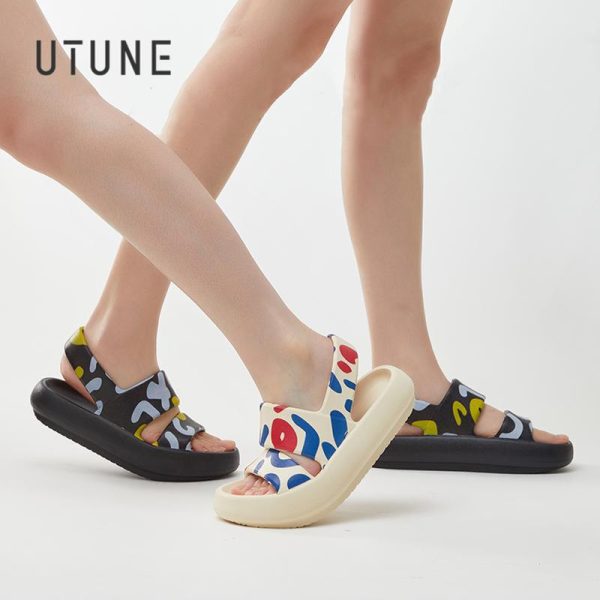Sandal Tali Wanita Musim Panas, UTUNE, Untuk Wanita, Kasut Pantai Luar, Dalaman, dengan Kusyen, Tapak Tebal, Bernafas, Jari Terbuka