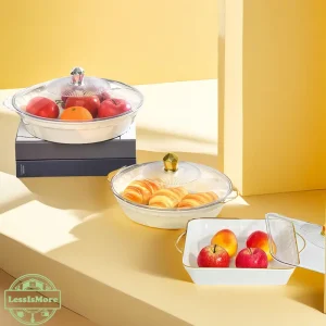 Aesthetic living modern style food pan with cover ( solid white base )