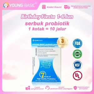 9YOUNG-BASIC FDA Serbuk Probiotik Yang Diperakui, Kotak Mengandungi: 2gX10 Paket, Ditambah 500 bilion CFU Probiotik | 7 Probiotik Berkualiti Tinggi Secara Sinergis | Serbuk kacang putih + L-arabinose | Mudah diserap | 0 Lemak