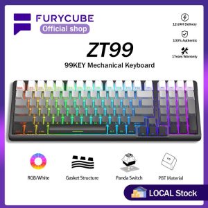 Papan Kekunci Mekanikal, FURYCUBE, ZT99, 99 Kekunci, Gasket, Tanpa Wayar / Berwayar, Bluetooth / 2.4G, Papan Kekunci Permainan Berukir Sisi, Kap Kekunci PBT Peredam Dua Lapisan Disesuaikan, Lampu Belakang RGB / Putih, Suis Noah Boleh Tukar Panas 3 / 5 Pin