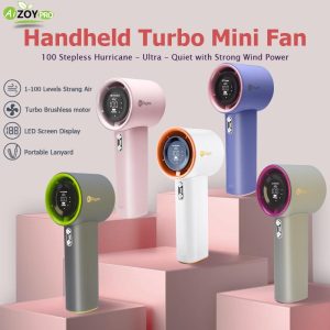 [Ai.Zoy.Pro] 4000mAh Portable Super High Speed Power Turbo ​​Fan | ​​Adjustment With LED Display Max Wind Speed ​​9m/s | Handheld Mini Mobile Fan Kipas Kecil Cooling