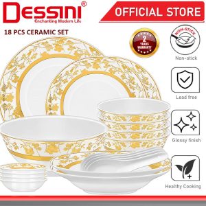 DESSINI ITALY 18 Pcs Ceramic Serving Bowl Plate Dish Spoon Salad Soup Pasta Casserole Pot Dinnerware PINGGAN MANGKUK