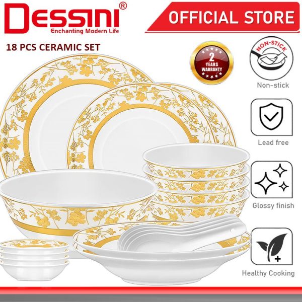 DESSINI ITALY 18 Pcs Ceramic Serving Bowl Plate Dish Spoon Salad Soup Pasta Casserole Pot Dinnerware PINGGAN MANGKUK