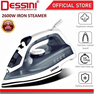 DESSINI ITALY Electric Ceramic Soleplate Garment Steam Iron Sprayer Steamer Clothes Brush Seterika Baju (2600W)