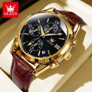 OLEVS Jam Analog Tangan Lelaki Waterproof Gaya Fesyen Baharu Pergerakan Kuarza Bahan Keluli Tahan Karat Kalis Air Didatangkan dengan Kotak Watches Mewah 28-72 Material logam+kulit dalam stok Banyak warna Ada kotak Pejabat parti pemberian hadiah