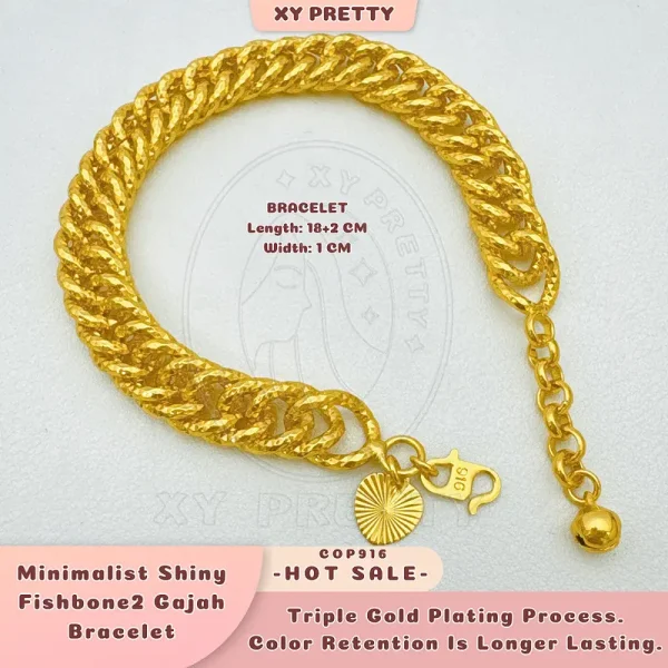Rantai Tangan Gajah2 Pasir Minimalist COP916 - length 18+2CM - Lebar 1CM - Berat 29G - Gaya harian - Aksesori Bersalut Emas - Tahan lasak - Hypoallergenic - XYPRETTY