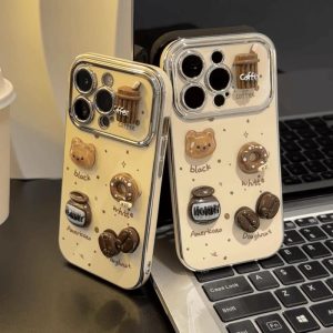 Sarung Telefon Elektropating DIY Beruang 3D, dengan Pemegang, Serasi dengan iPhone 11, 15, 14, 13, 12, Pro, Xs Max, XR, X, 7, 8, 6, 6s Plus, Sarung Ins Korea, Sarung Telefon TPU Lembut, Penutup Belakang Pelindung Kalis Kejutan