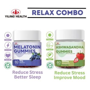 Yiling Tidur Gummies, Yiling Ashwagandha Gummies, Set COMBO, Perisa Blueberry Alamiah dan Perisa Strawberi, 2 Botol dalam Satu Set yiling gummies sleep gummies Vitamin