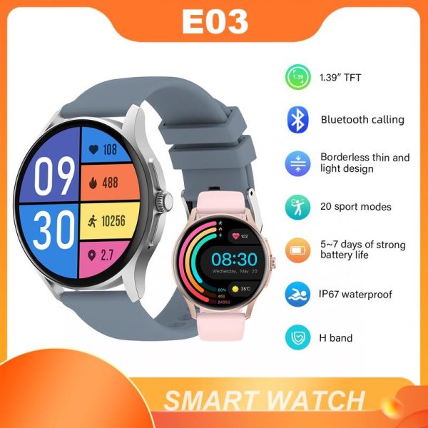 Jam Tangan Pintar, PEJE E03, Skrin HD 1.39-inci, 100 + Mod Gerakan, Panggilan Bluetooth, Jawaban dan Gantung, Permainan Terbina dalam, Kawalan Suara AI, Kalis Air IP67 Smart Watches Handsfree