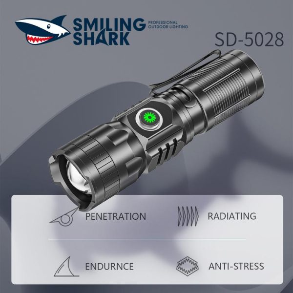 Lampu Suluh LED Mudah Alih Mini Jerung Tersenyum, SD-5028, Diaktifkan oleh Pengecasan USB, Reka Bentuk Terserlah Lighting Portable