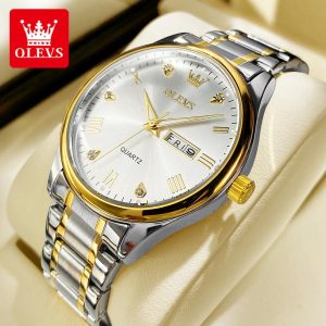OLEVS Jam Tangan Lelaki Men's Business Watch Man Casual Leather Watch Waterproof Crystal Black Buckle Steel Strap Watches with Luxury Box Rotundity Bahan logam Warna berbilang Ada kotak Parti pemberian hadiah Garanti 1 tahun G5563