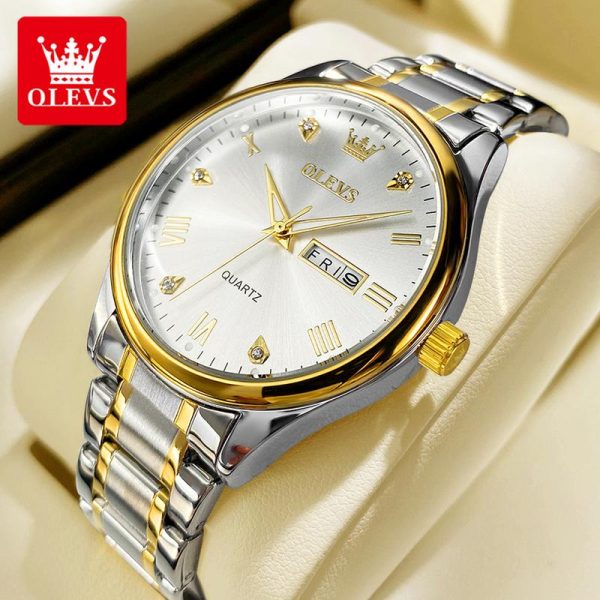 OLEVS Jam Tangan Lelaki Men's Business Watch Man Casual Leather Watch Waterproof Crystal Black Buckle Steel Strap Watches with Luxury Box Rotundity Bahan logam Warna berbilang Ada kotak Parti pemberian hadiah Garanti 1 tahun G5563