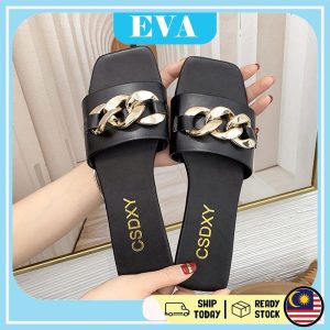 READY STOCK EVA Women Sandals Fashion Metal Chain Slippers Wanita Kasut Casual Perempuan