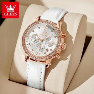 OLEVS Jam Tangan Wanita Original Perempuan Wanita Waterproof Quartz Leather Water Resistant Luminous Watches for Women 9933 Gelap with Box Rotundity Material logam+kulit dalam stok Warna berbilang Pejabat parti pemberian hadiah Garanti 1 tahun
