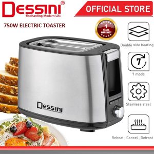 DESSINI ITALY Double Sided Electric Bread Toaster Sandwich Maker 7 Levels Adjustable Pop Up Panini Baking Grill Oven
