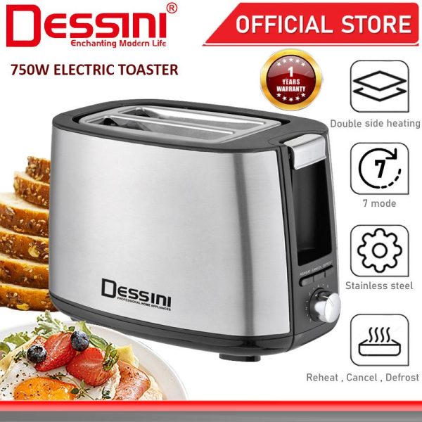 DESSINI ITALY Double Sided Electric Bread Toaster Sandwich Maker 7 Levels Adjustable Pop Up Panini Baking Grill Oven