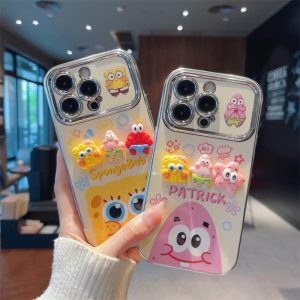 Sarung Telefon Elektroplating, Reka Bentuk Kartun, Serasi dengan iPhone 11, 15, 14, 13, 12, Pro, Xs Max, XR, X, 7, 8, 6, 6s Plus, SE 2020, Bahan TPU Lembut, Sarung Telefon Bimbit, Penutup Belakang Pelindung Kalis Kejutan, Sarung Telefon Mudah Alih