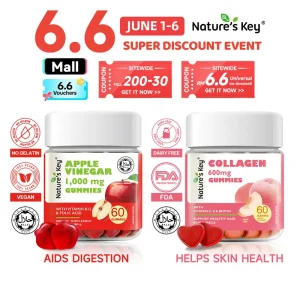[Promote] Nature's Key Apple Cider Vinegar Collagen Gummies Combo Set,Sangat diminati oleh ibu-ibu bergaya & wanita profesional. Perisa epal dan pic yang lazat, 60 biji guli-guli setiap botol
