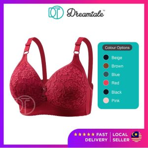 [Plus Size C D E Cup] Dreamtale Women Bra Lace Plus Size Bra Extra Large Cup C Cup D Cup E Cup Wireless Bra Push Up Bra Coli Wanita Baju Dalam Wanita WCO277
