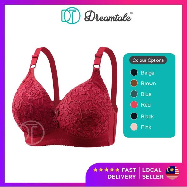 [Plus Size C D E Cup] Dreamtale Women Bra Lace Plus Size Bra Extra Large Cup C Cup D Cup E Cup Wireless Bra Push Up Bra Coli Wanita Baju Dalam Wanita WCO277 saiz 50