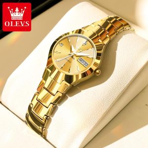 OLEVS Jam Tangan Perempuan Waterproof Watch Women Luminous Stainless Steel Luxury Chronography Date Black Wristwatch 8697 Rotundity Bahan logam dalam stok Banyak warna Pejabat parti pemberian hadiah Garanti 1 tahun
