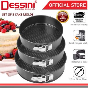 DESSINI ITALY 3 IN 1 22cm 24cm 26cm Round Metal Mold Non Stick Detachable Baking Cake Mould Bake Pans Acuan Kek