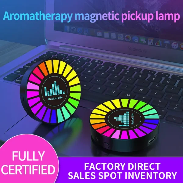 GOOJODOQ Round RGB Gaming Music Sound Light Voice-Activated Pickup Rhythm Colorful Sound Control Ambient Desktop Car Room Light