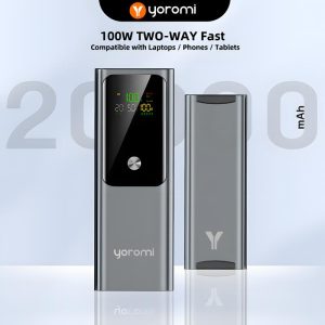 Yoromi 100W Fast Charging Power Bank 20000mAh Powerbank LED Display Type-C Input Output 3-Port USB Charger for Laptop Mobile Tablet