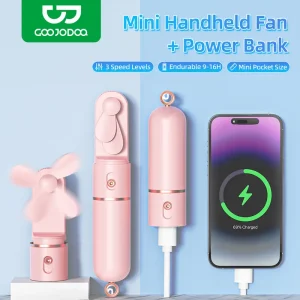 GOOJODOQ 2500 mAh Portable Mini Handheld Fan with Power Bank | 3 Speed Level Adjustable Hidden Blades | Automatically Stop Safe Blades