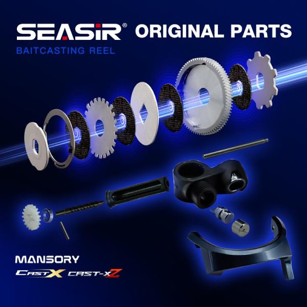 Kekili Baitcasting, SEASIR, Bahagian Asal, Hanya untuk Cast x Cast x2, Pencuci Gentian Karbon Mansori, Drag Clicker, Gear Aluminium, Pendakap Gear Loyang, Galas, Outlet Talian Cacing