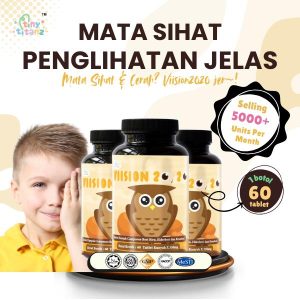 Viision 20/20 - {Vitamin Mata Sihat Kanak-Kanak} 60Tablets x3-Botol (Set Jimat) {Chewable Tablets} Perisa Buah Delima {CaroRite} Paten Bahan Dari India - Tiny Titanz