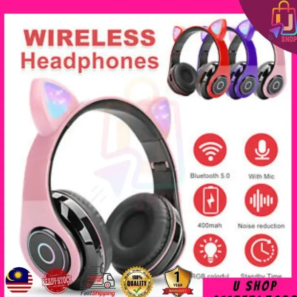 USHOP123 CAT-EAR HEADPHONE CIRCLE WIRELESS BLUETOOTH HEADPHONE Audio Earphones