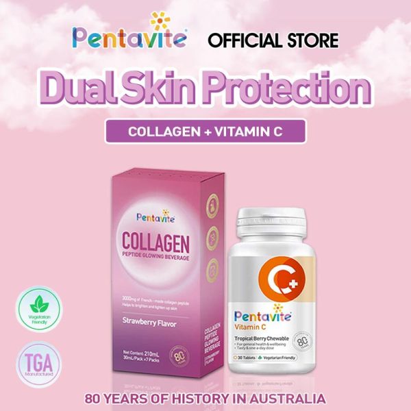 [Dual Skin Protection] (Collagen Peptide Glowing + Vitamin C) Reduces signs of aging & Supports skin health