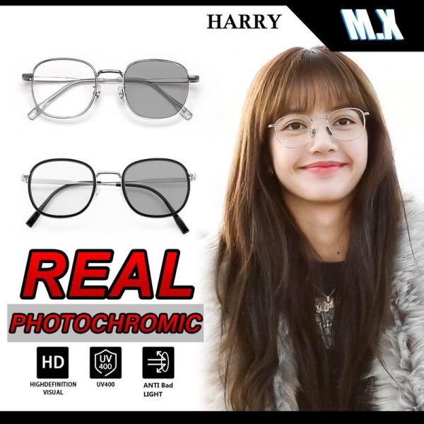 Cermin Mata Photochromic, Cermin Mata Hitam MX STUDIO MX-HARRY, Untuk Lelaki dan Wanita, Cermin Mata Hitam, Perubahan Cahaya Warna, Anti-UV, Gaya Lelaki Clubmaster, Sesuai untuk Cermin Mata,