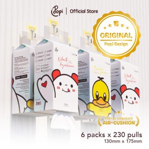 [6 pek TISU ITIK POPI] Popi Tisu Gantung Viral 4 Lapisan 920 Helai, Tisu Itik Air Cushion Tebal + FREE 2 HOOK (130mm x 175mm)