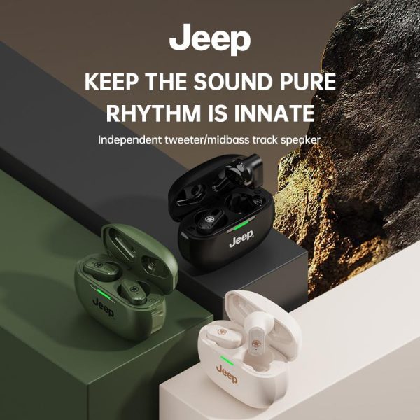 Alat Dengar Bluetooth Tanpa Wayar, JEEP EW011, Panggilan HD, Kalis Peluh dan Kalis Air IPX5, Penghantaran Bluetooth 5.3 Cepat dan Stabil, Selesa dan Stabil untuk Dipakai. Pemegang Pendek, Reka Bentuk Unik, Ringan dan Selesa Audio Earphones Mic