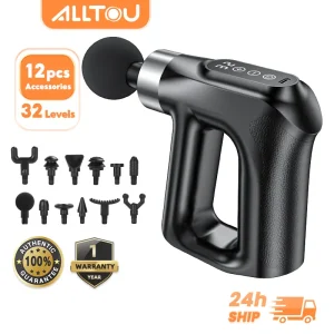 ALLTOU Massage Gun With 12 Heads Mini Fascia Massage Gun 32 Speeds LCD Screen Digital Display for Muscle Neck Relaxation optimum massager