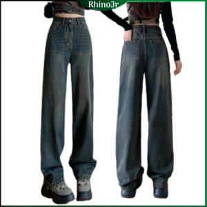 PNT63 Women New Style Loose High Waist Slimmer Look Narrow Straight Wide-Leg Floor Pants