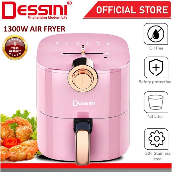 DESSINI ITALY Electric Air Fryer Timer Oven Cooker Non-Stick Fry Roast Grill Bake Machine (4.3L)