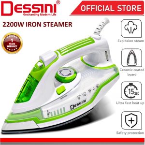 DESSINI ITALY 2200W Electric Ceramic Soleplate Garment Steam Iron Sprayer Steamer Clothes Brush / Seterika Baju