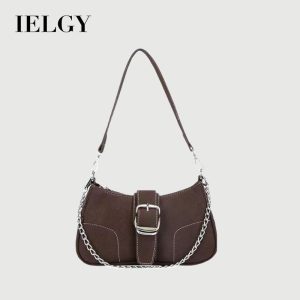 Beg Bahu Rantai, Fesyen Niche, Warna Pepejal, Hiasan Gancu Tali Pinggang, IELGY Bags Selempang