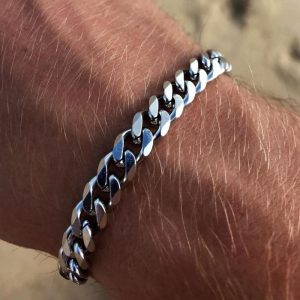 Gelang Rantai Kunci Keluli Tahan Karat, Fesyen Hip Hop, 7.4 inci, Sesuai untuk Lelaki, Pakaian Kasual Harian, Serba guna, Hadiah Butik, [COD]