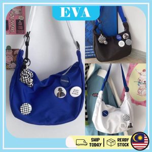 READY STOCK EVA New Style Japenese Canvas Bag Student Shoulder Bag College Casual Underarm Bag Unisex Blue Adjustable Bags Cartoon Crossbody Nylon Pocket Sling Zip Wanita Selempang
