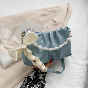 High-end Pearl Pleated Cloud Underarm Bag Niche Bag Female 2024 New Style Summer All-Match One-Shoulder Handba Handbags Black