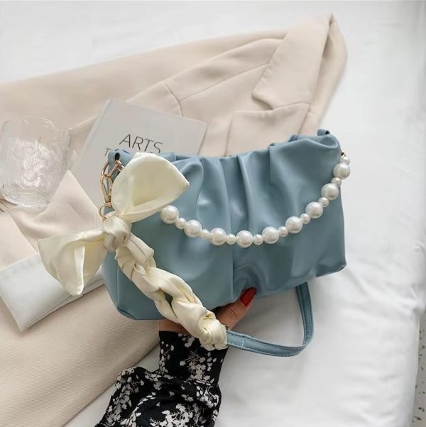 High-end Pearl Pleated Cloud Underarm Bag Niche Bag Female 2024 New Style Summer All-Match One-Shoulder Handba Handbags Black