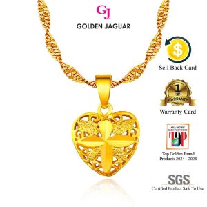 Emas Jaguar (6.73 g) GJ Gold Plated Rantai Leher Necklace Gila-Gila 50CM + Loket Flower Heart (456500301+LFH756)