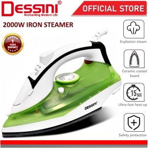 DESSINI ITALY Electric Ceramic Soleplate Garment Steam Iron Sprayer Steamer Clothes Brush Seterika Baju (2000W)