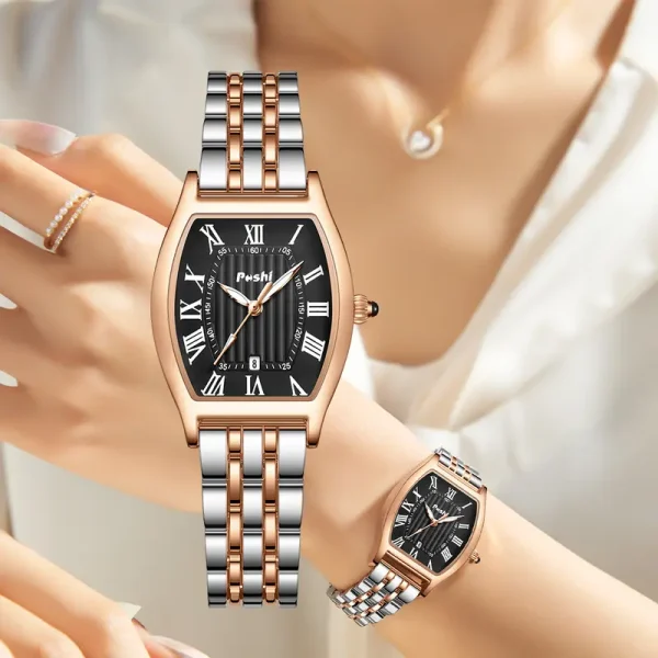 Jam Tangan Kuarza Wanita, POSHI, Fesyen dan Elegan, Gaya Vintaj, Tali Logam, Kalis Air, Jam Tangan Wanita, Mewah